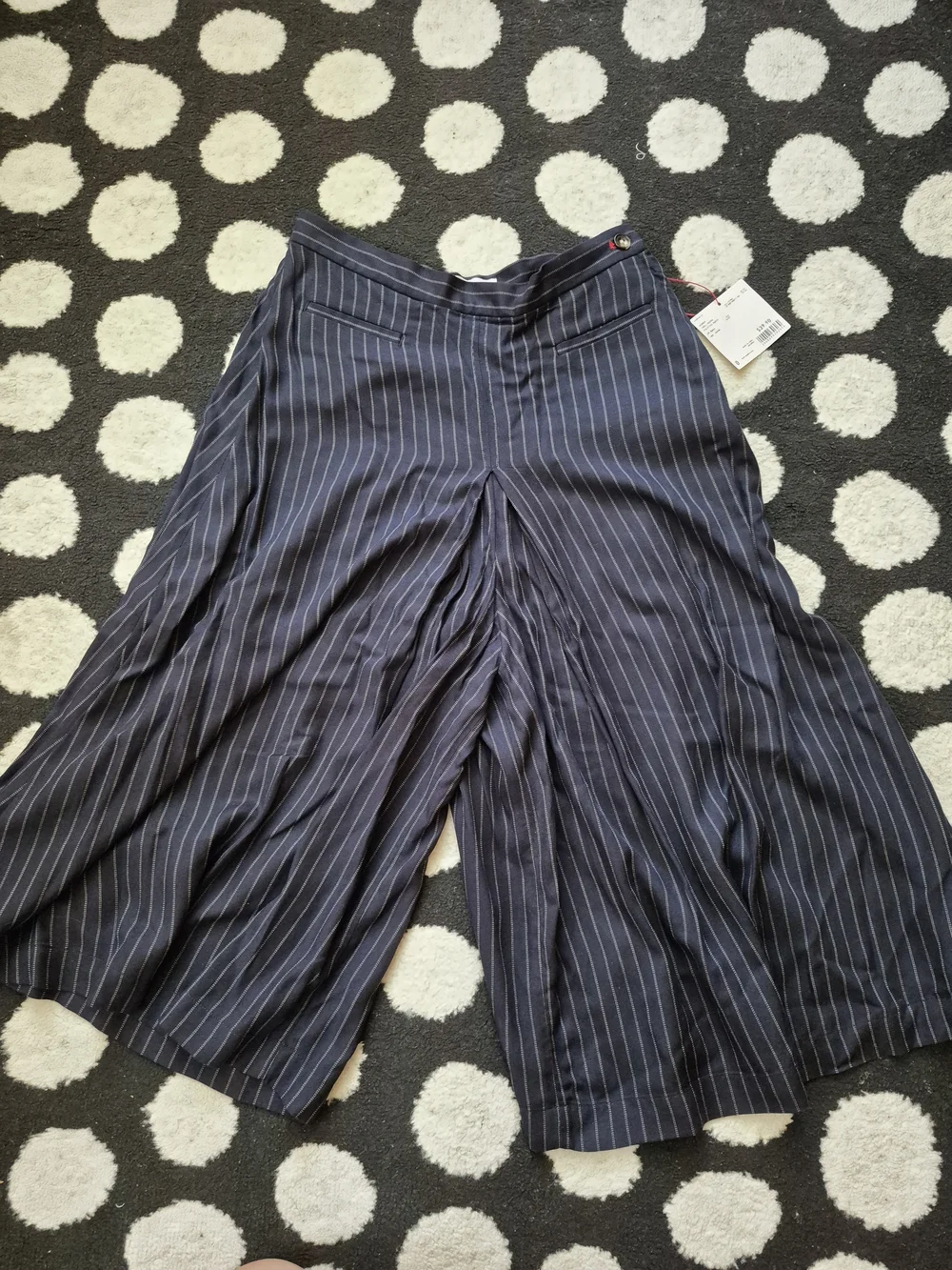 Uniqlo X Idlf Navy Pinstripe Wide-Leg Culottes Rayon Pants NWT 0_2
